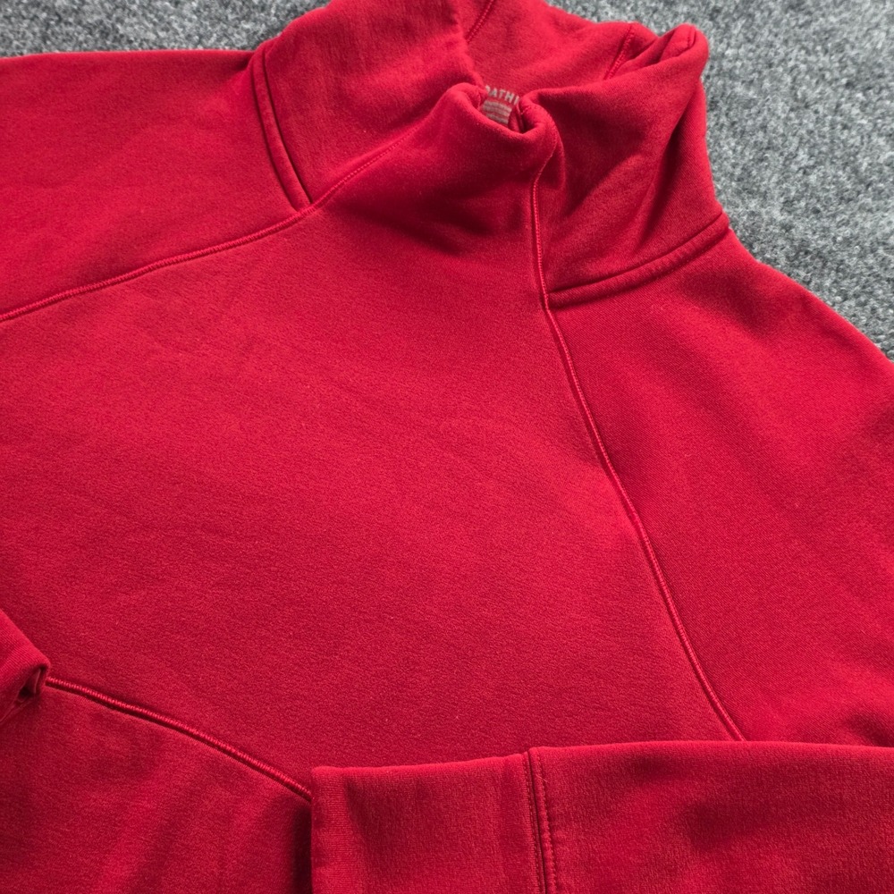 Athleta Pullover Sweatshirt Funnel Neck Fleece Red Thumbhole Pocket Small Petite